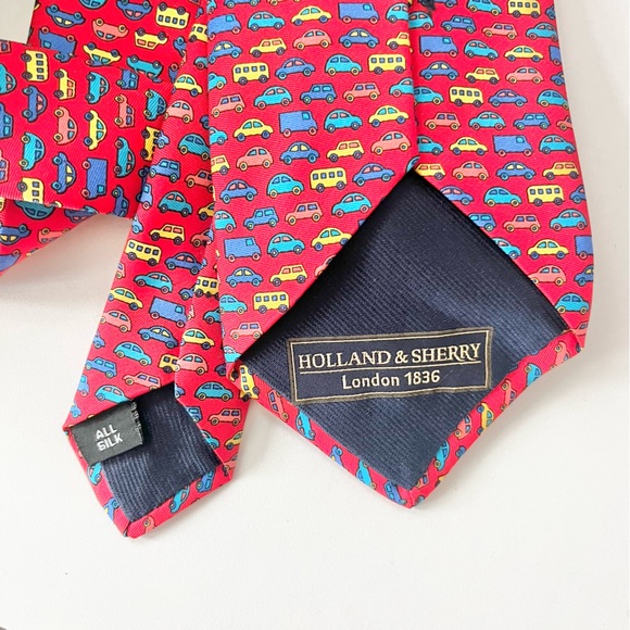 Holland & Sherry London 1836 All Silk Red Men’s Tie with Colorful Cars OS - Picture 3 of 6
